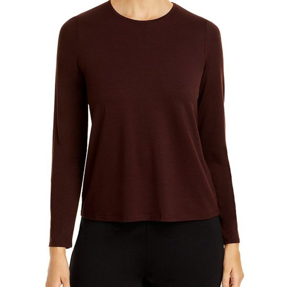 Eileen Fisher Dark Brownstone Tencel Crew Neck Top Size XS - Picture 1 of 5